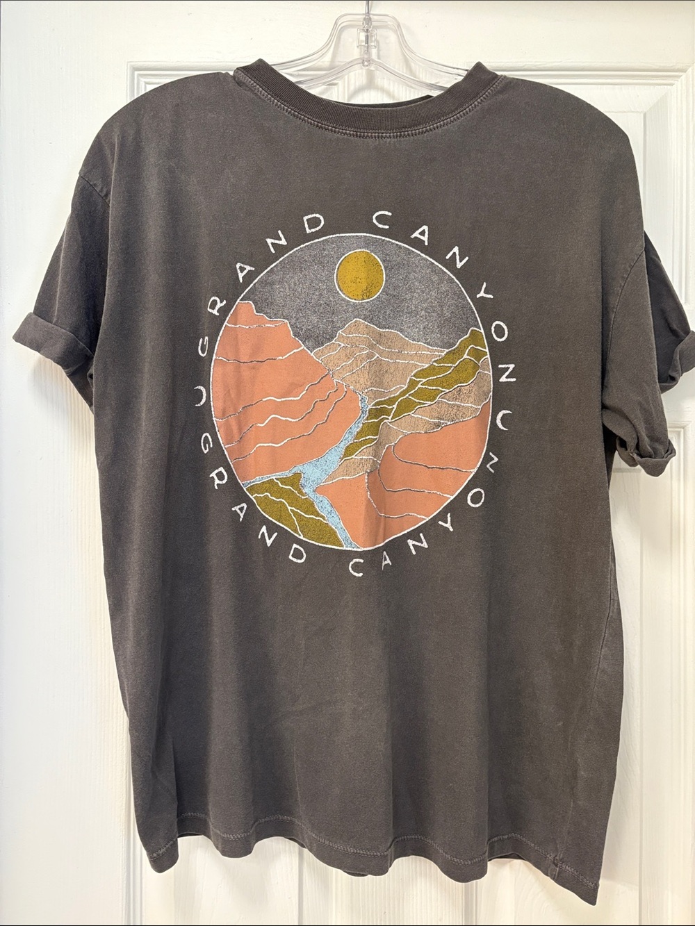 Altar'd State Charcoal Grand Canyon Graphic Tee with Coral & Gold Accents